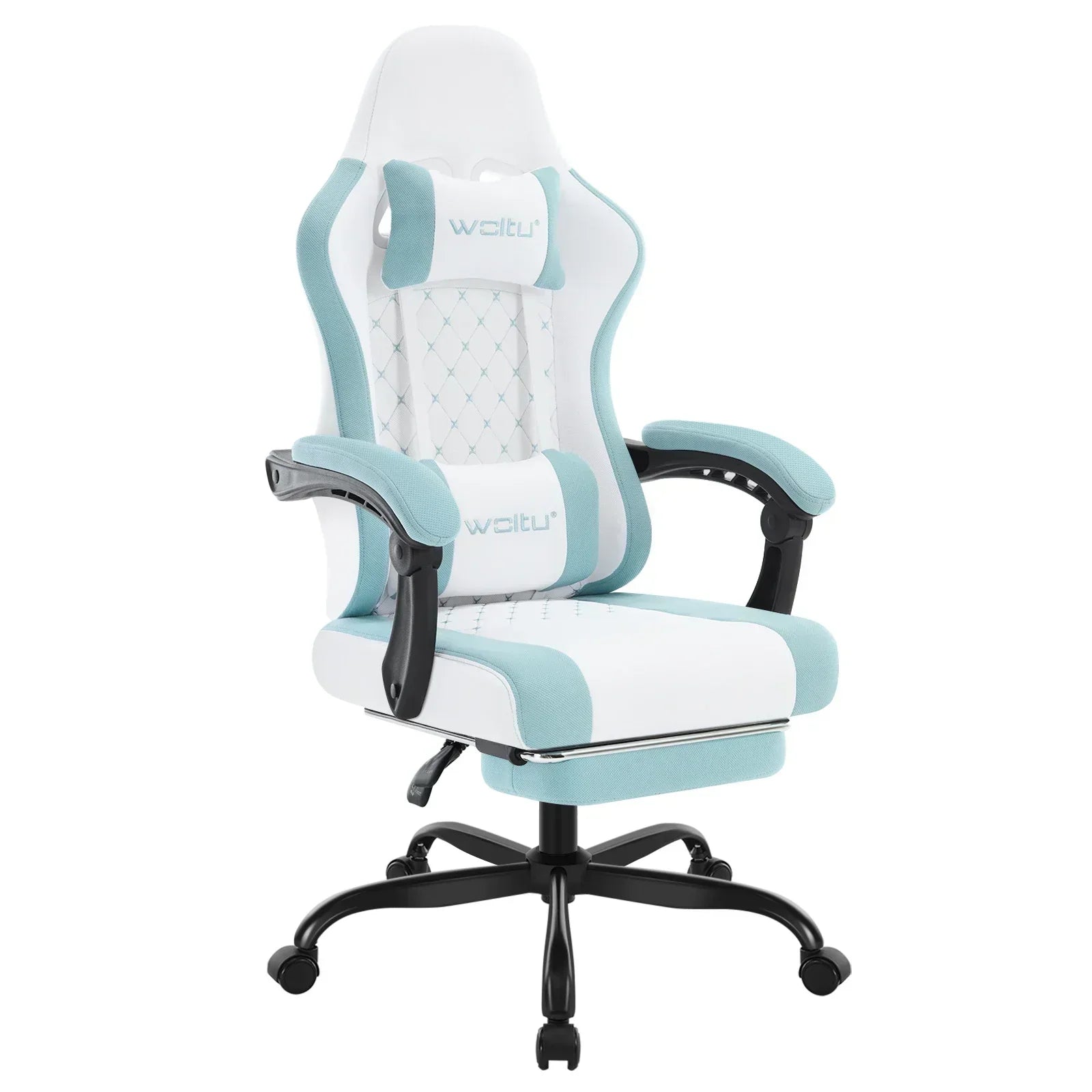 Gaming-Stuhl mit Fußstütze – Drehbarer Computerstuhl mit Kopfstütze und Kissen, 70 × 70 × 127 cm