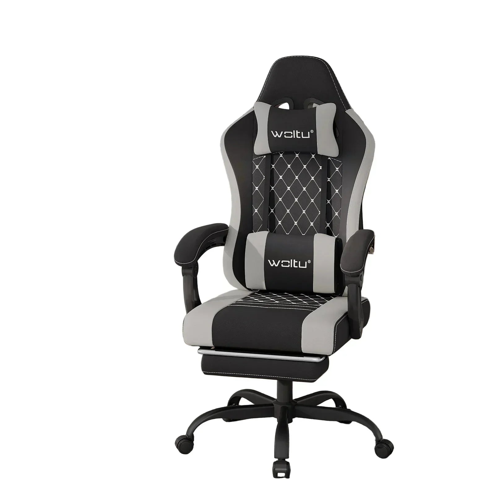 Gaming-Stuhl mit Fußstütze – Drehbarer Computerstuhl mit Kopfstütze und Kissen, 70 × 70 × 127 cm