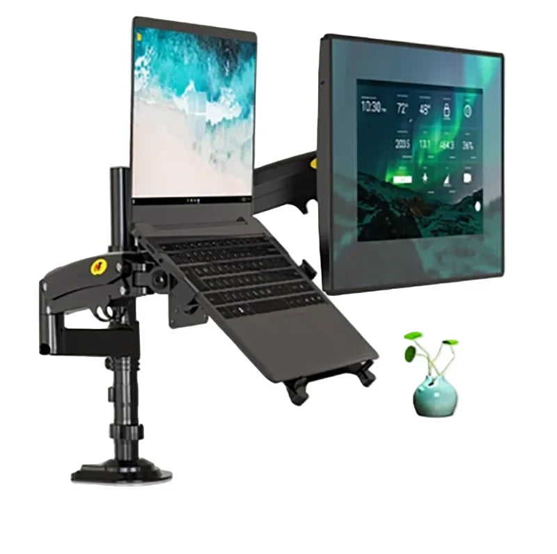 Gasfeder-Dual-Arm für Monitor (17–27 Zoll) und Laptop (10–17 Zoll) – Höhenverstellbar – Matte Holzkohle