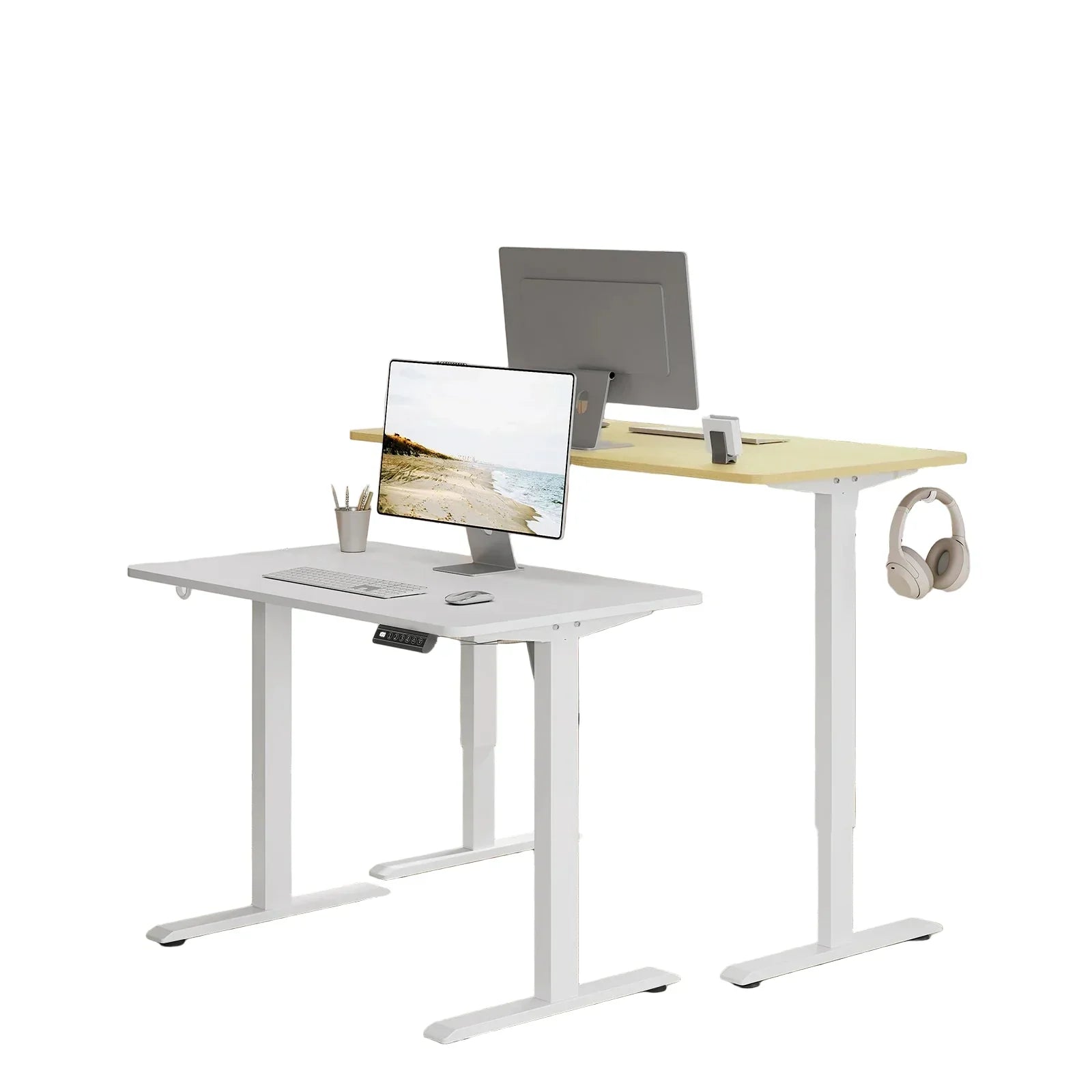 Elektrisch höhenverstellbarer Computertisch – Arbeitstisch mit USB-Anschluss und Speichersteuerung, Weiß
