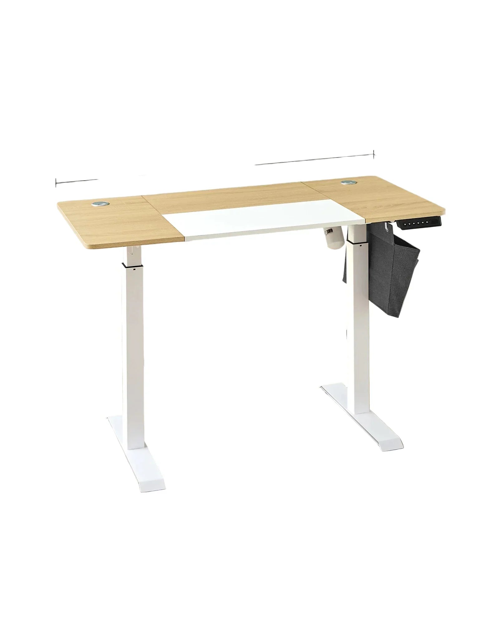 Höhenverstellbarer Elektrischer Schreibtisch mit Stoff-Organizer – 120 x 60 cm – MDF & Stahl