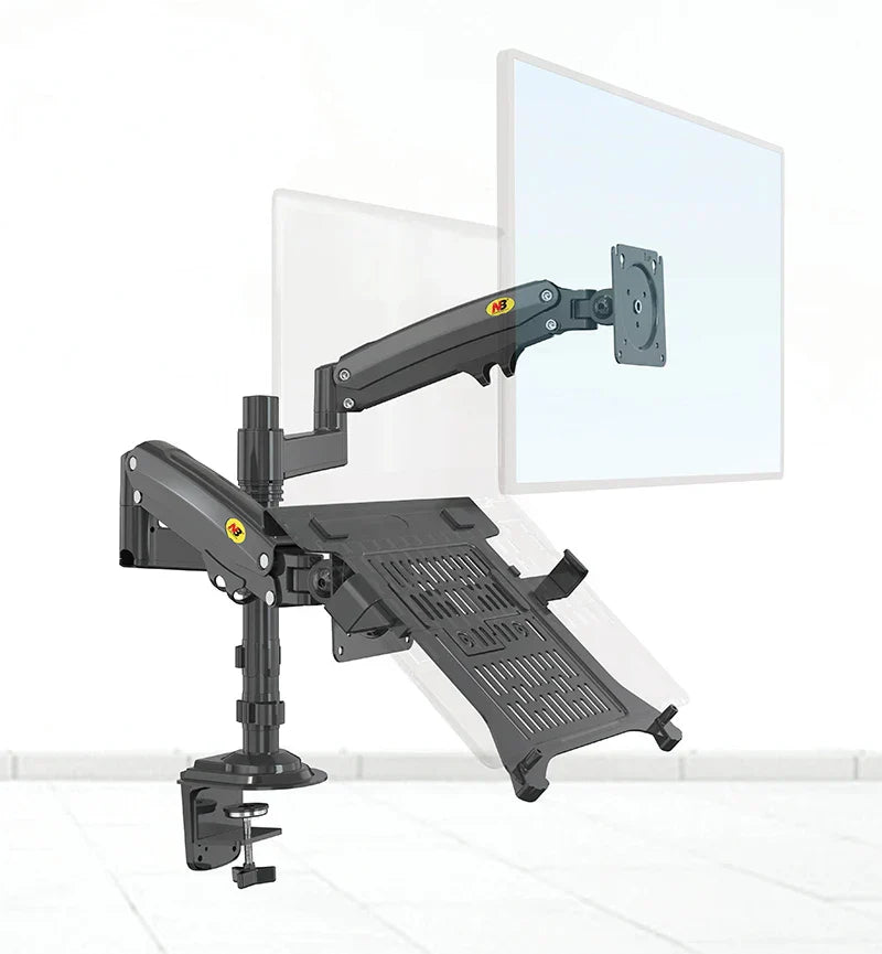 Gasfeder-Dual-Arm für Monitor (17–27 Zoll) und Laptop (10–17 Zoll) – Höhenverstellbar – Matte Holzkohle