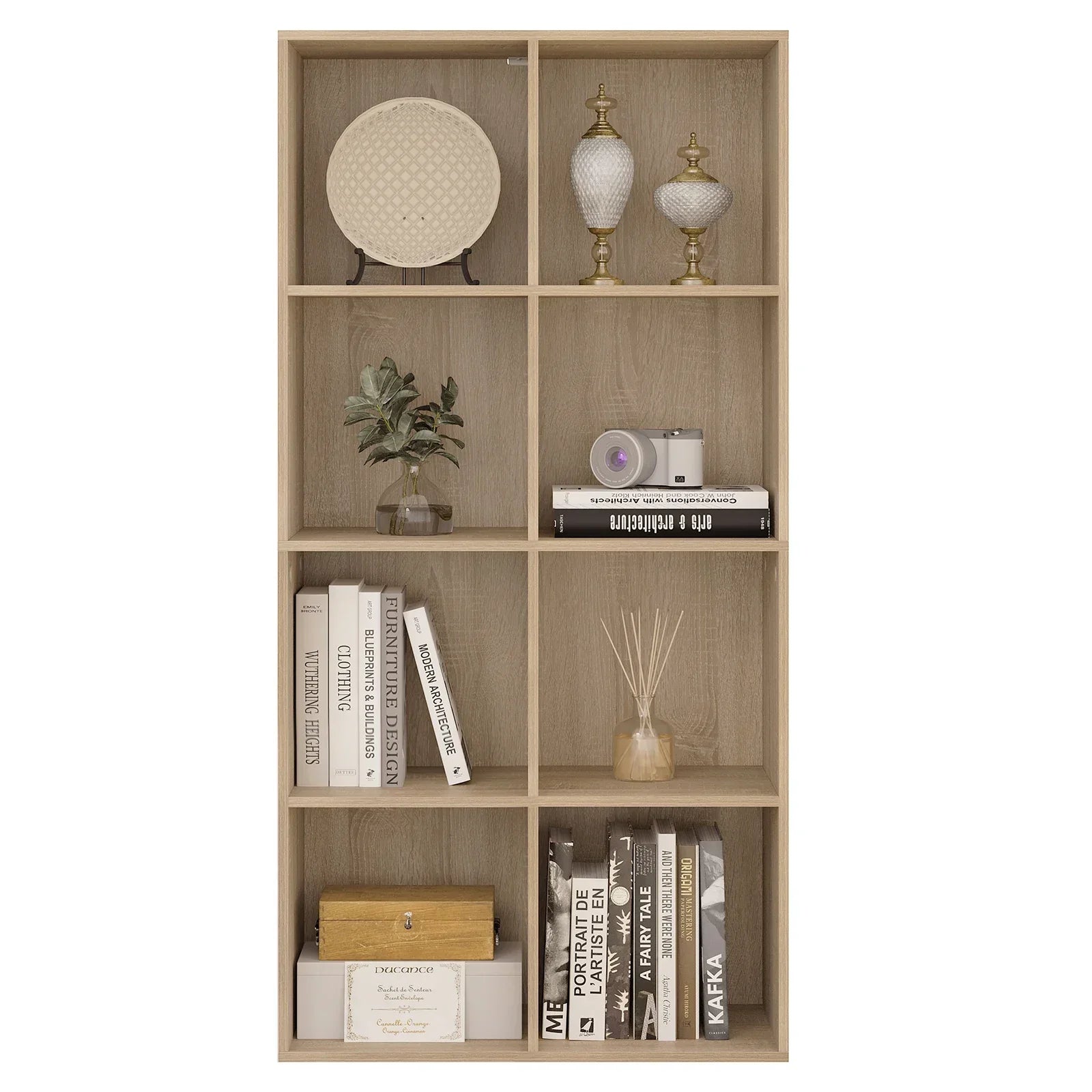 Bücherregal mit 8 Aufbewahrungswürfeln – Freistehend – Weiß – 60 x 29,5 x 121 cm – Holzoptik